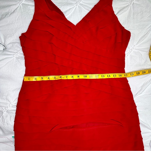 ADRIANNA PAPELL| Sleeveless Empire Waistline Tiered Dress | Red | Size: 14 - Picture 7 of 14